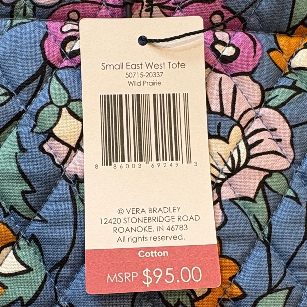 Vera Bradley Small East West Blue Quilted Floral & Butterfly Tote